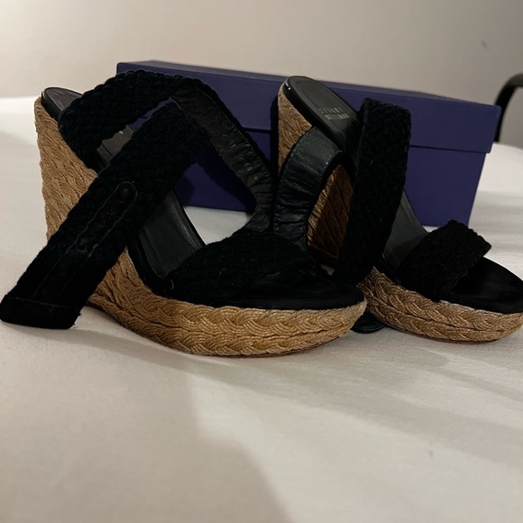Stuart Weitzman Alex Black Nero Espadrilles Wedges Sandals - Picture 5 of 7